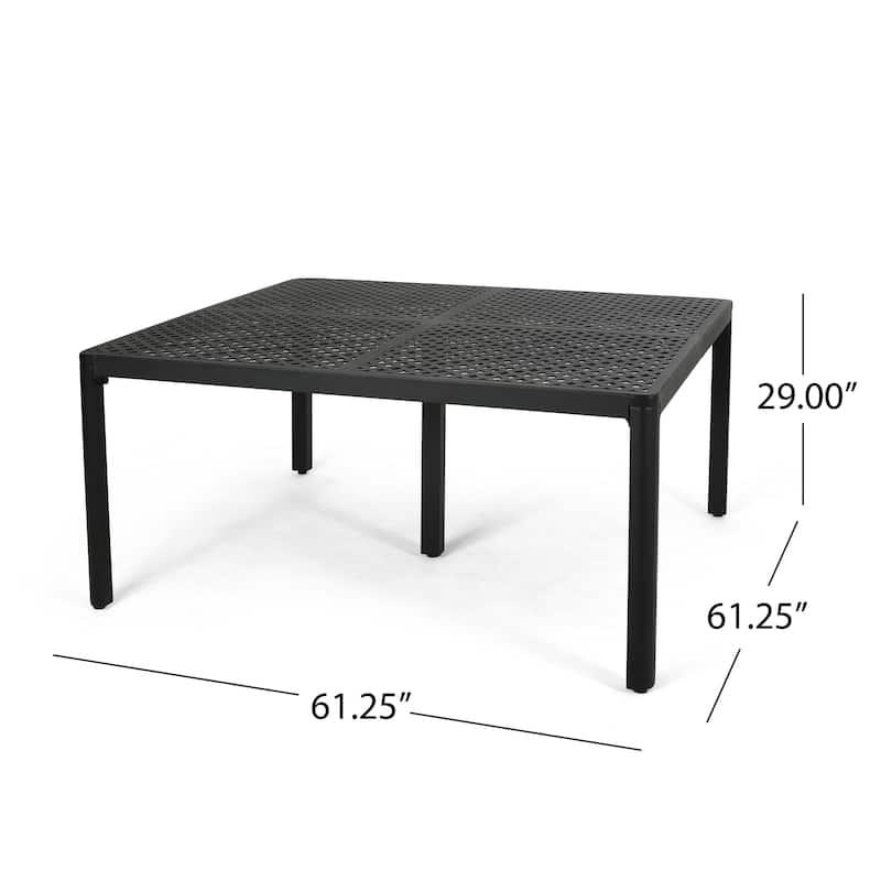 Outdoor Modern Aluminum Dining Table with Woven Accents,Antique Matte Black,for Dining Room, Home Office