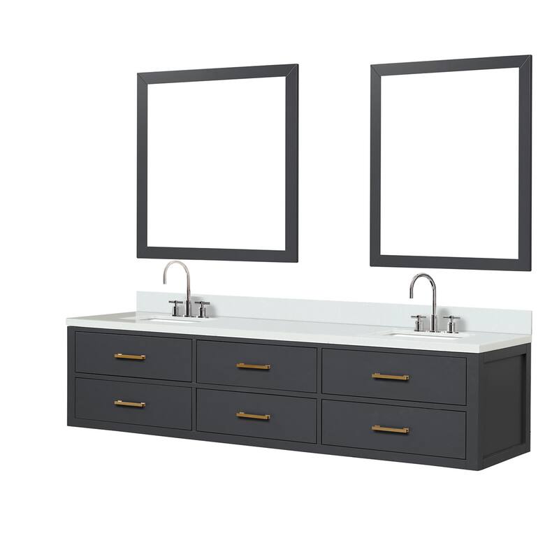 Castor 60 in W x 22 in D Black Double Bath Vanity, White Quartz Top, Faucet Set, and 28 in Mirrors