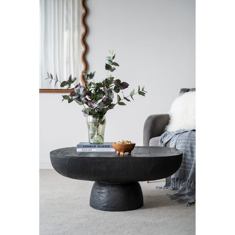 36x24x15" Cement Oval Coffee Table with rounded pedestal base