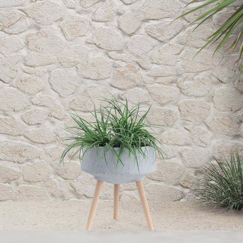 11/15" Terrazzo Planter with Wood Legs,Set of 2