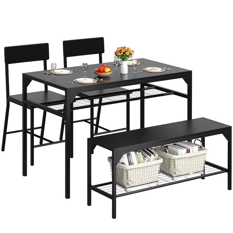 4-Piece Dining Set with Bench & Chairs - Space-Saving Table Set for Kitchen, Breakfast Nook