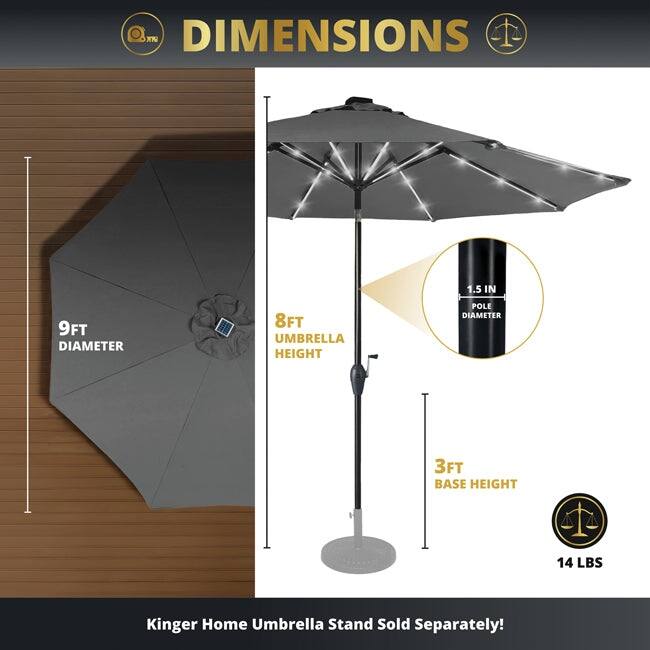 Kinger Home 9 ft Solar LED Light Patio Umbrella with Tilt Adjustment