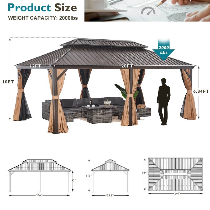 Hardtop Aluminum Gazebo, Outdoor Metal Frame Canopy Gazebo