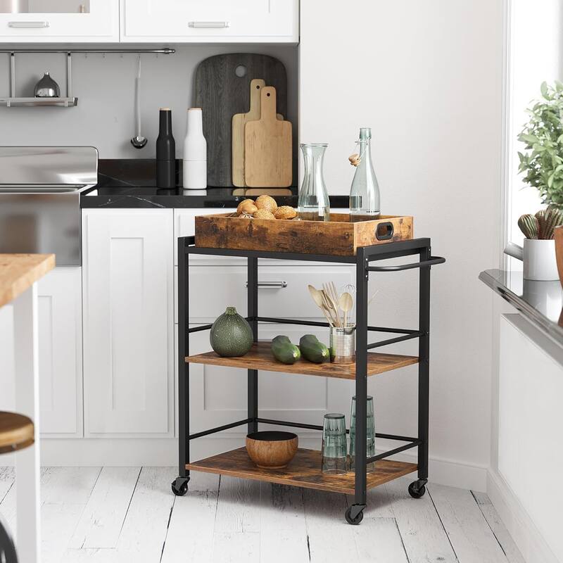 3-Tier Kitchen Serving Cart on Wheels with Storage, Leveling Feet