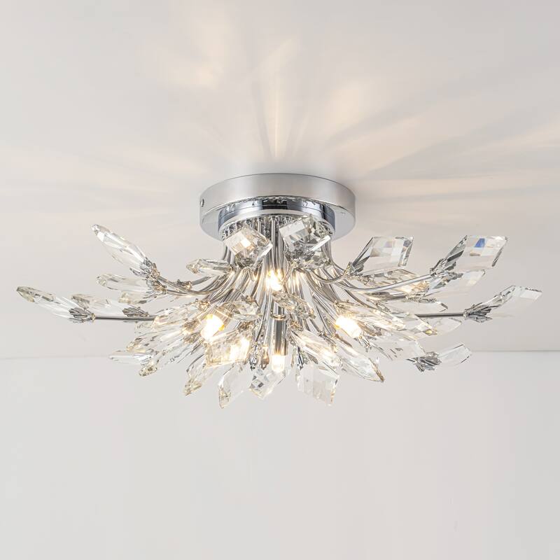 4-Light Modern Industrial Linear Cluster Crystal Flush Mount Light Sputnik Ceiling Light for Dining Room