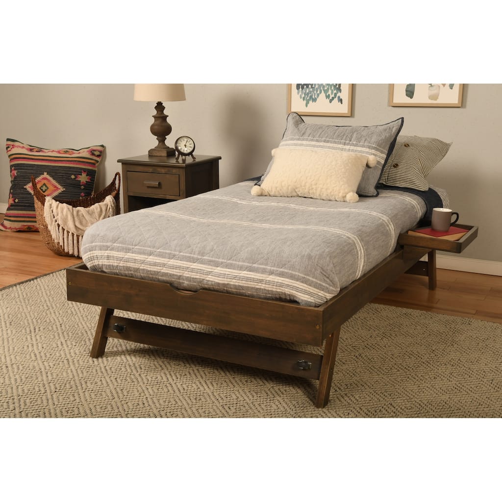 Somette Boho Pop Up Bed in Rustic Walnut Finish with Tray (Mattress Not Included)