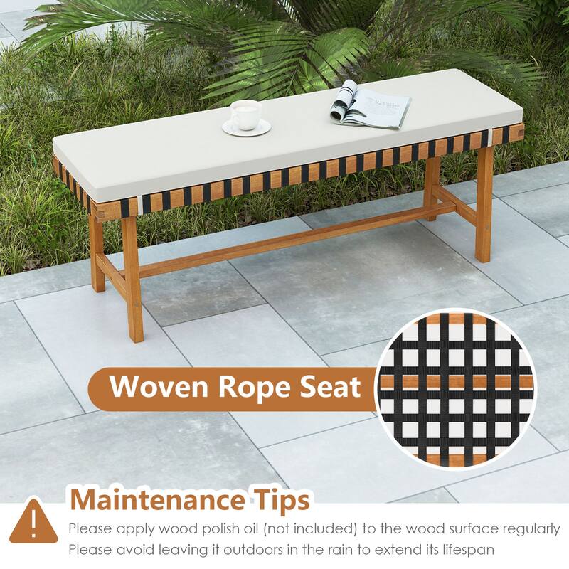 Gymax 2PCS 48'' Long Acacia Wood Outdoor Bench w/Thick Padded Seat