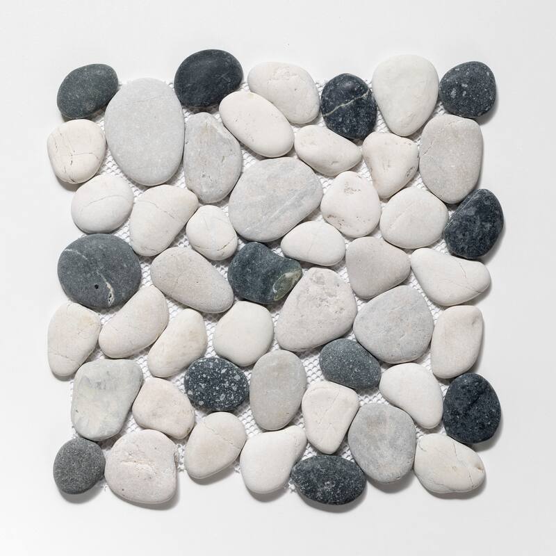 Classic Pebble 11 in. x 11 in. Mesh-Mounted Mosaic Wall and Floor Tile - Grey, Black & White Natural - 11 in. x 11 in.