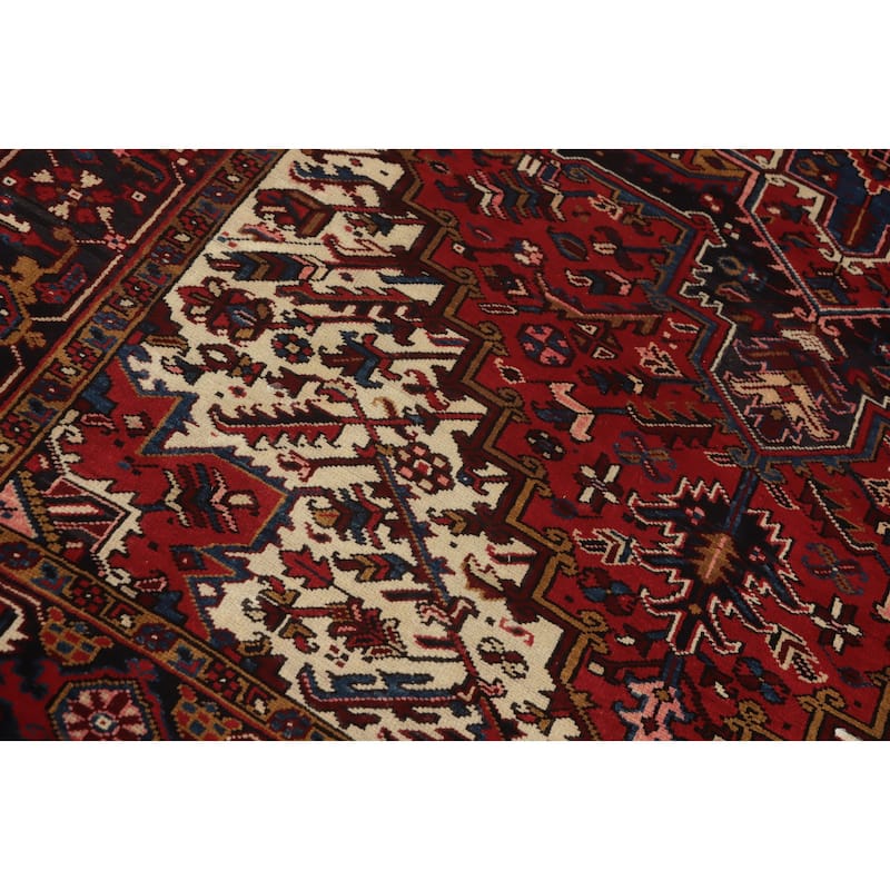Hand Knotted Oriental 100% Wool Carpet Traditional Medallion Red Heriz Area Rug - 9' 4'' X 7' 0''