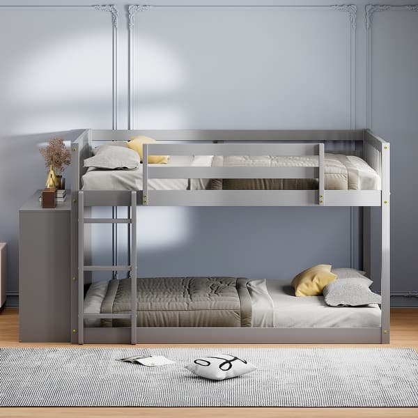 slide 2 of 17, Multifunctional Wood Bunk Bed with Maximized space, Solid Construction and Build-in Ladder, Grey Grey