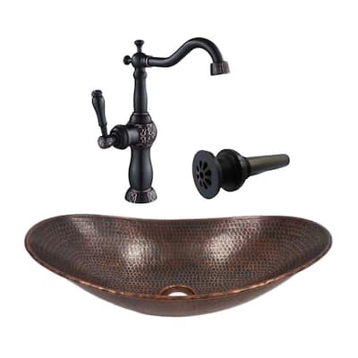 18' Brushed Copper Vessel Bathroom Sink Accessories Included - 17.75" x 10.5" x 4.5" x 5.5"