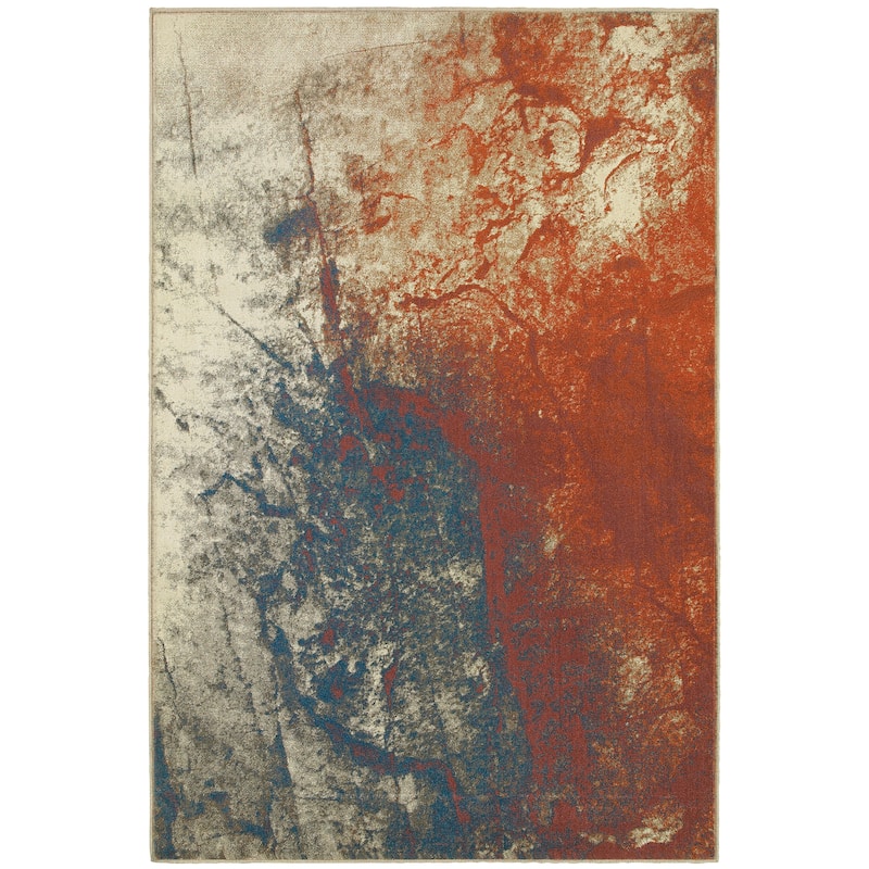 Ontario Beige Orange Abstract Contemporary Casual Area Rug