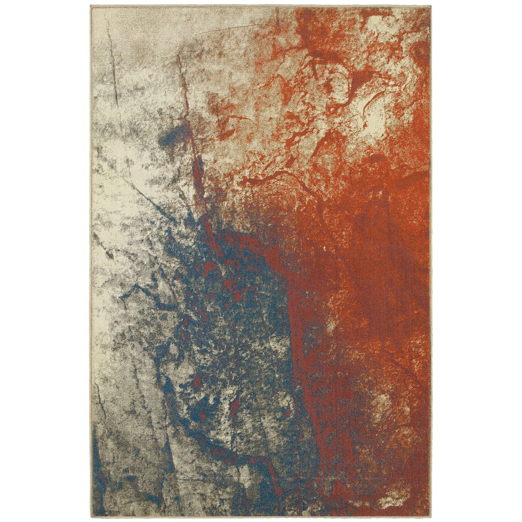 Ontario Beige Orange Abstract Contemporary Casual Area Rug