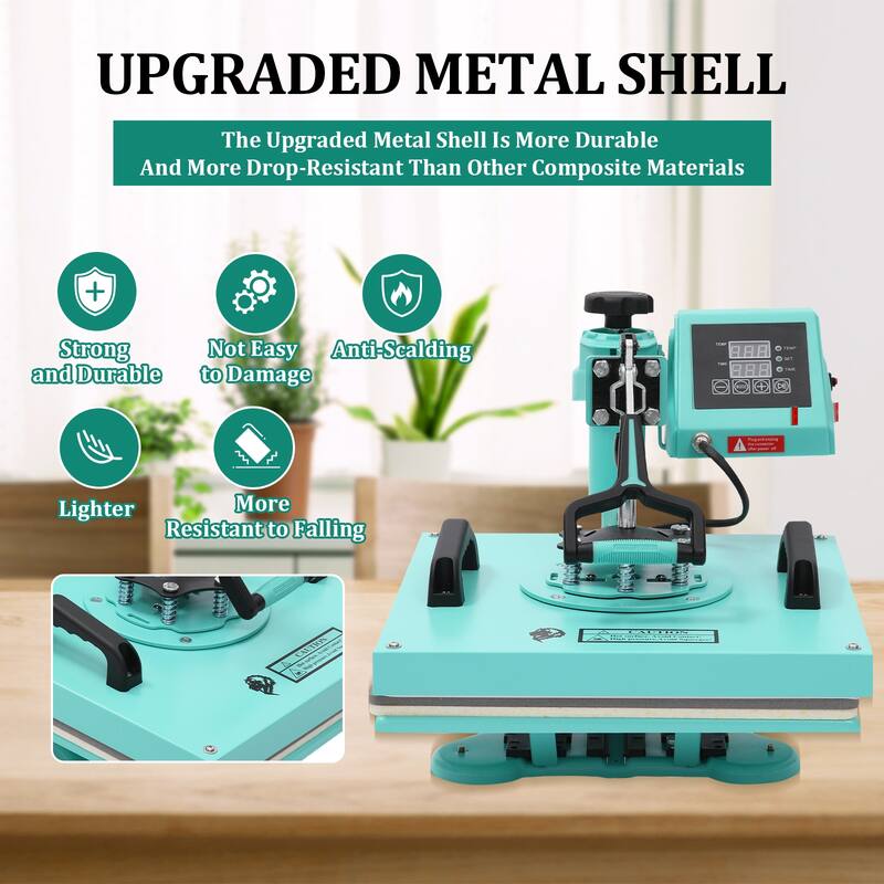 6 in 1 Heat Press Machine, 15"x15"Sublimation Heat Press, 360° Swing Away Digital Heat Transfer Multifunction Combo