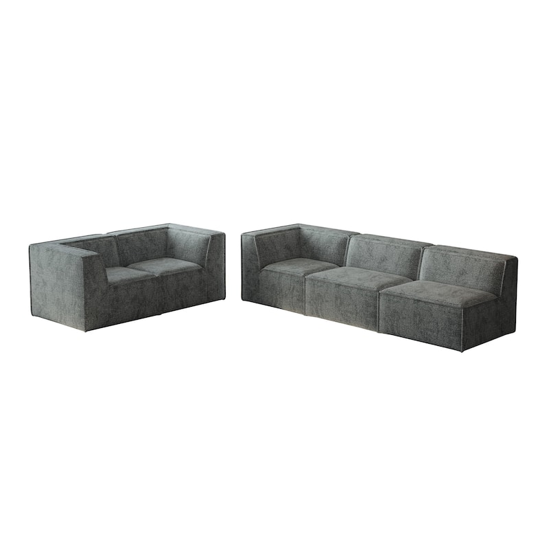 L Shape Sectional Sofa 5pc Loveseat Sofa Chenille Modular Sleep Couch Bed for Livingroom Recliner Sofa Floor Upholstered Daybed