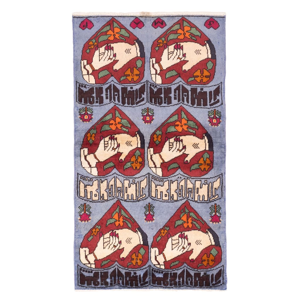 ECARPETGALLERY Hand-knotted Teimani Light Denim Blue Wool Rug - 2'11 x 5'9