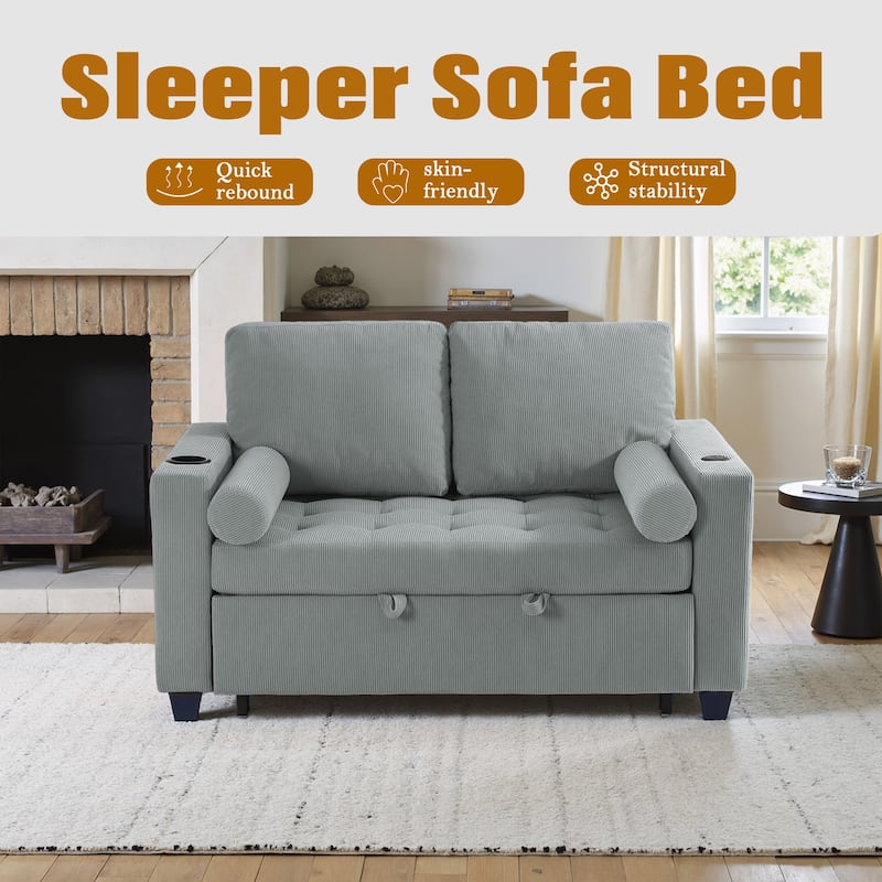 Corduroy Pull-Out Chair Bed Adjustable Recline Convertible Sleeper Sofa
