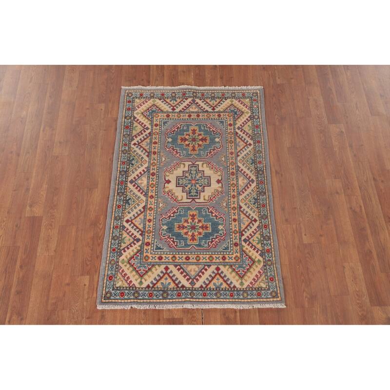 Geometric Kazak Oriental Foyer Rug Handmade Traditional Wool Carpet - 2'9" x 4'1"