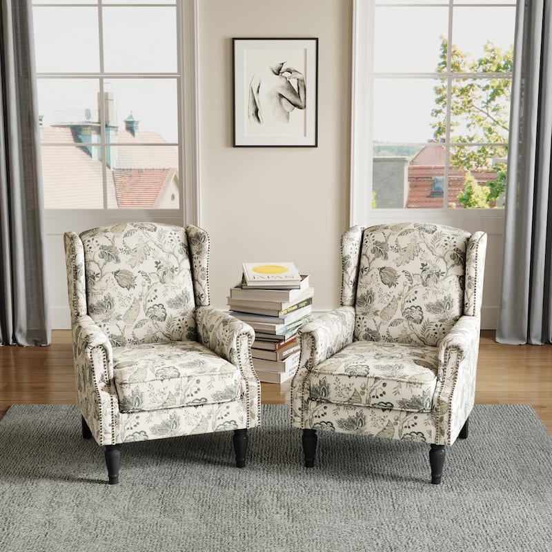 Upholstered Nailhead Trim Armchair Wingback Accent Chairs Set of 2