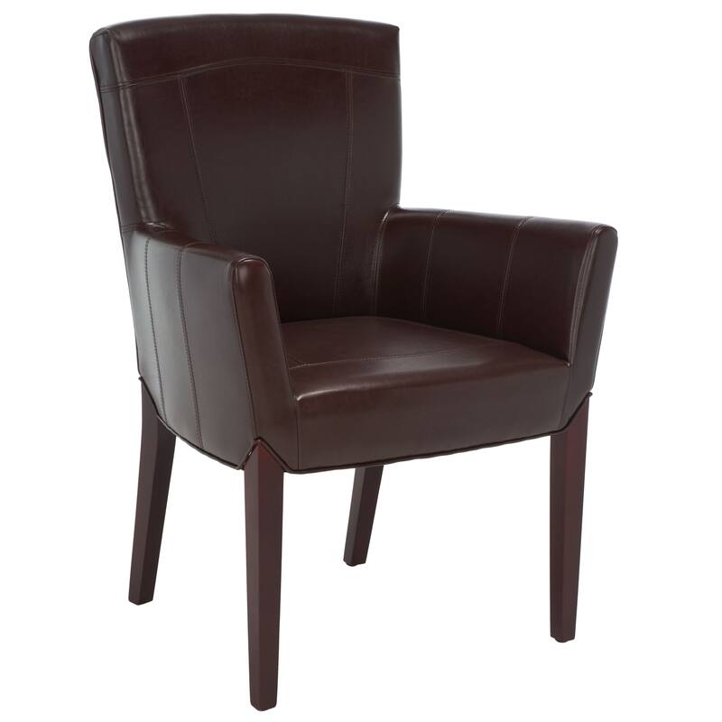 SAFAVIEH Bev Dining Bicast Leather Arm Chair Brown - 27.2" x 26.2" x 37.6" - 27Wx26Dx38H