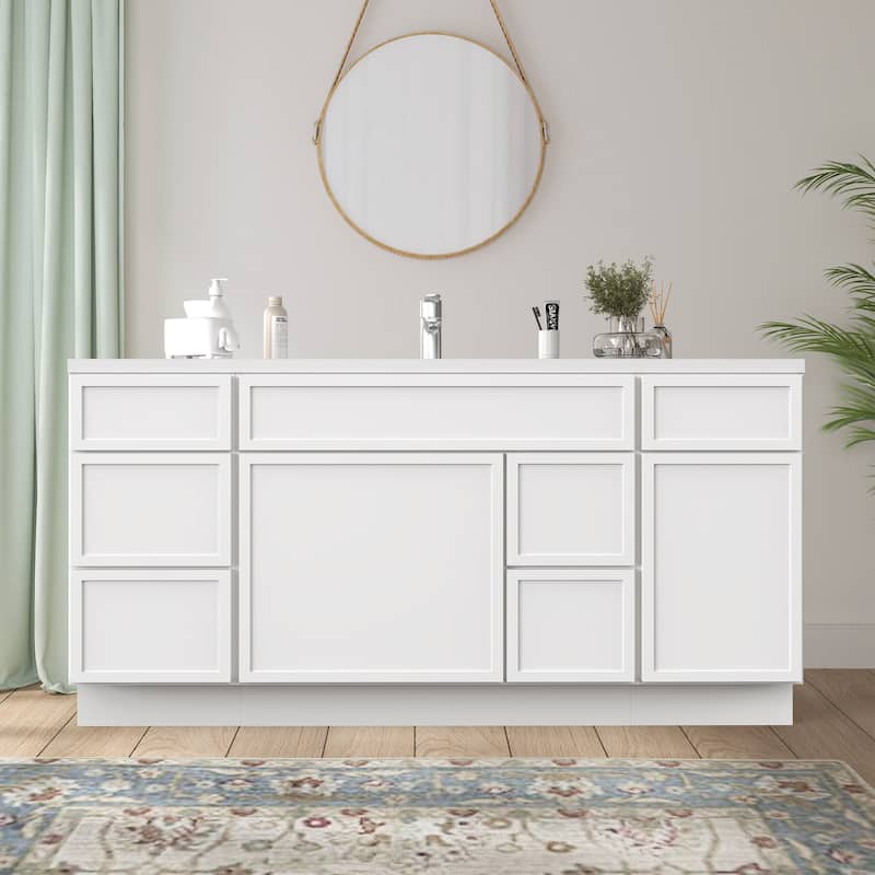 Vanity Art 66" Birch Freestanding Bathroom Vanity Cabinet without Top - White