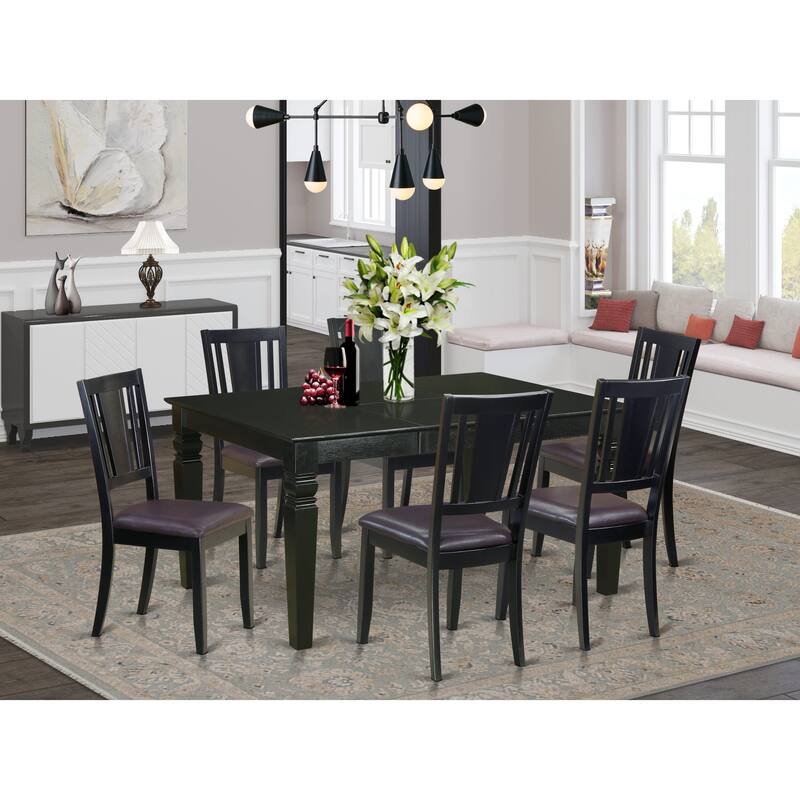 East West Furniture 7 Piece Kitchen Table Set- a Dining Table and 6 Dining Chairs, Black(Seat Type Options) - WEDU7-BLK-LC
