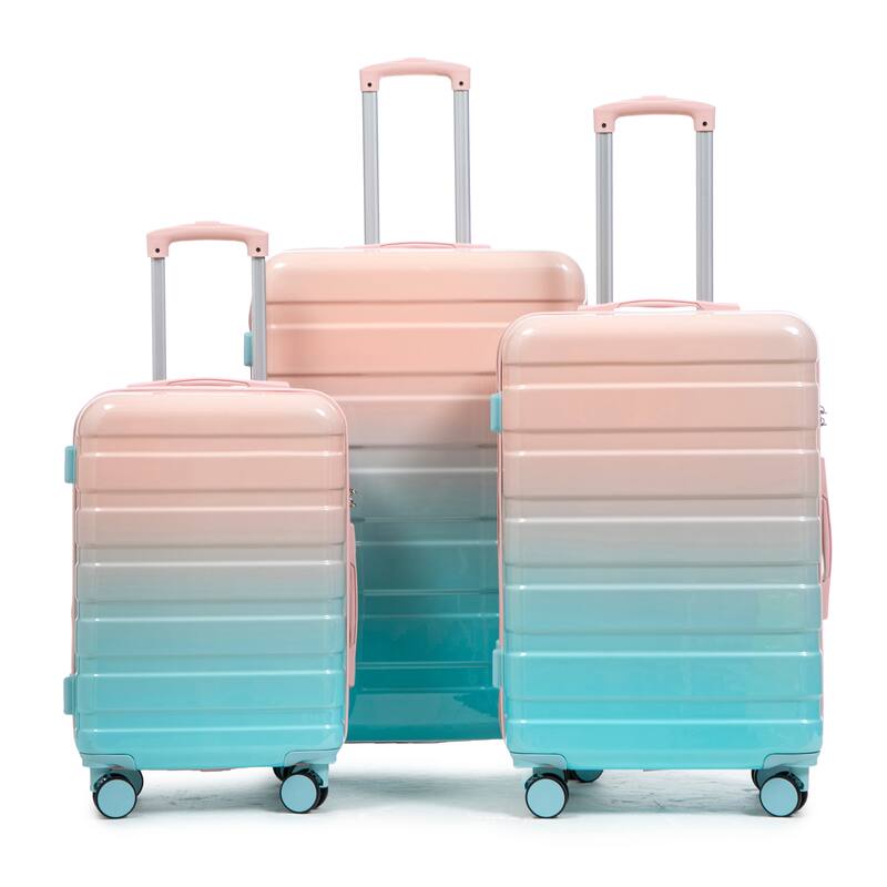 3-Piece, Modern Luggage Sets, Gradient Luggage with Combination Lock and 4 Swivel Wheels, for Boarding Travel, Blue+Pink