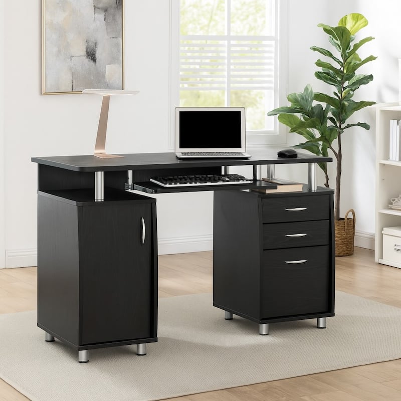 Porch & Den Oxley Home Office Desk with File Drawers & Storage Cabinet - Espresso
