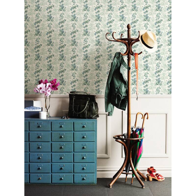 A-Street Prints Charlise Teal Floral Stripe Wallpaper