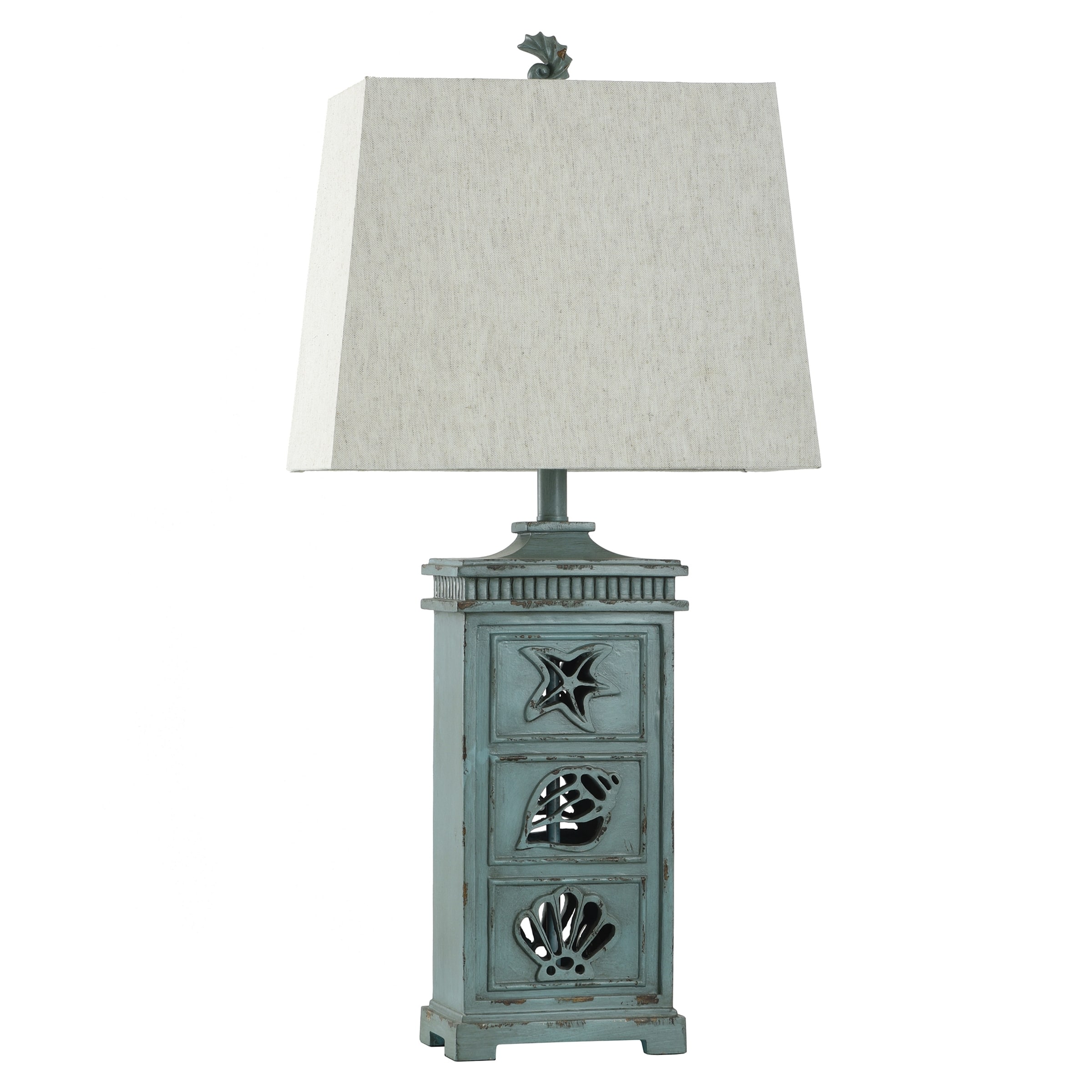 StyleCraft River Crest Light Blue Table Lamp - Taupe Hardback Fabric Shade