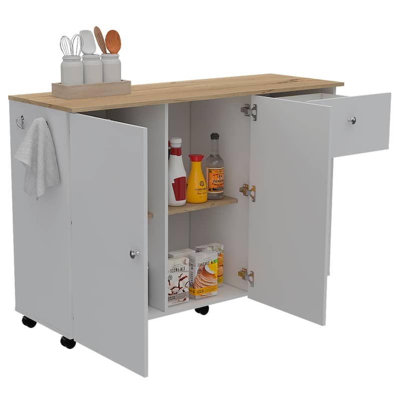 Kitchen Island Cart for Kitchen, Dining Room,White / Light Oak