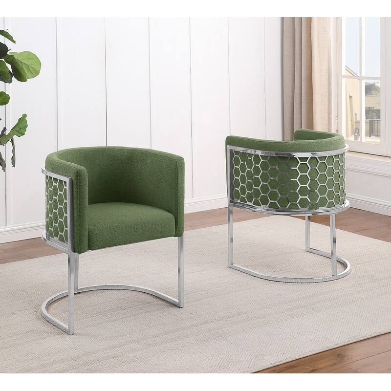 Best Quality Furniture 19" Teddy Fabric Chrome Iron Frame Set of 2. - Green Chairs