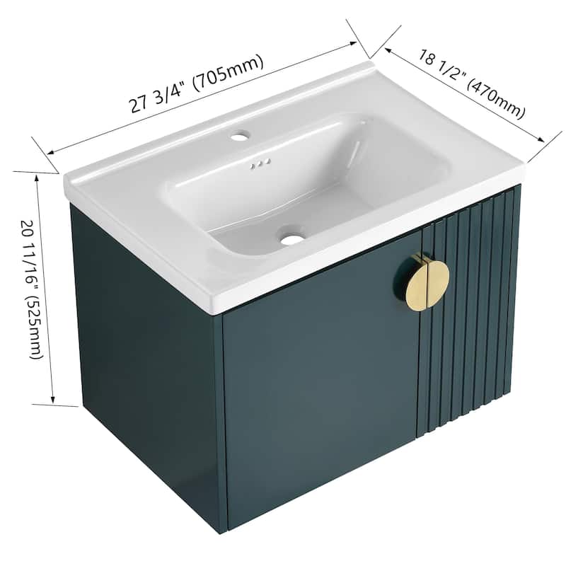 Bathroom Vanity With Sink In 24/28 Inch, Floating Bathroom Vanity With Soft Close Door