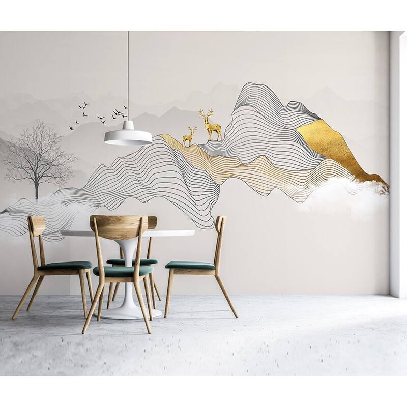 GK Wall Design Abstract Gold Horned Deer Black Stripes Minimalist Wallpaper