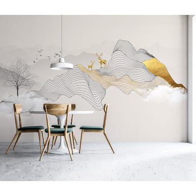 GK Wall Design Abstract Gold Horned Deer Black Stripes Minimalist Wallpaper