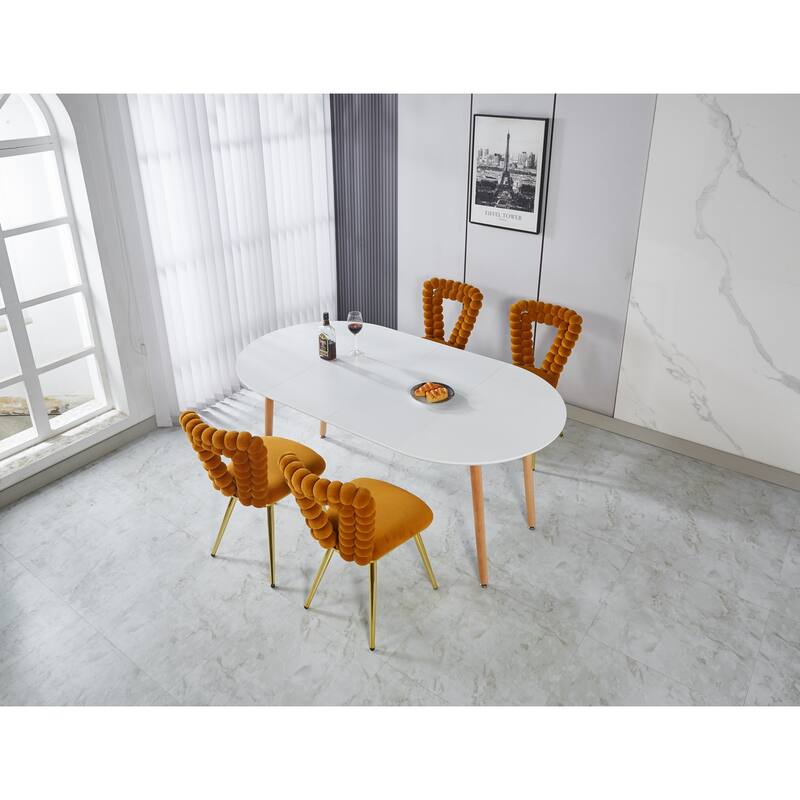 Modern Extensible Oval Dining Table, Kitchen Table with MDF Top & Metal legs, Multi-functional Office Dining Table