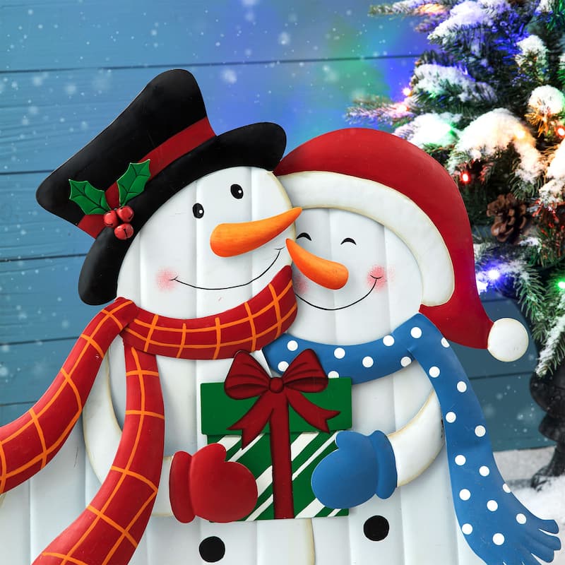 Glitzhome 30"H Metal Christmas Snowman or Gnome Family Yard Stake
