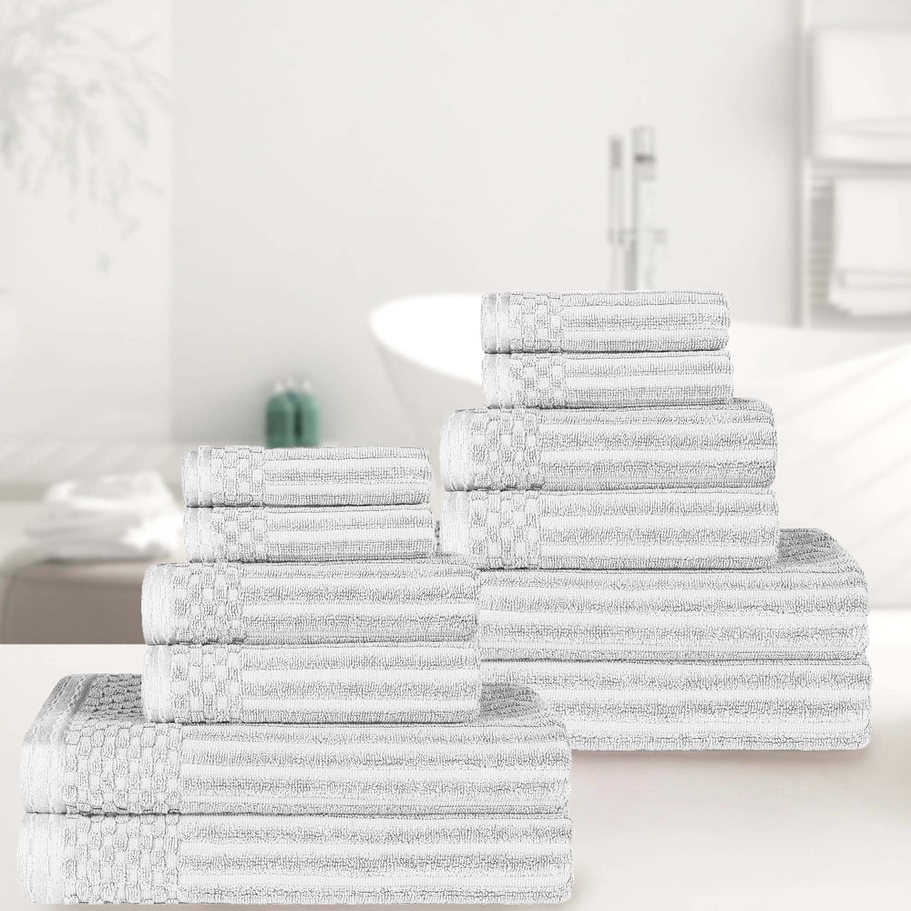 Superior Cotton 12-Piece Solid and Checkered Border Towel Set