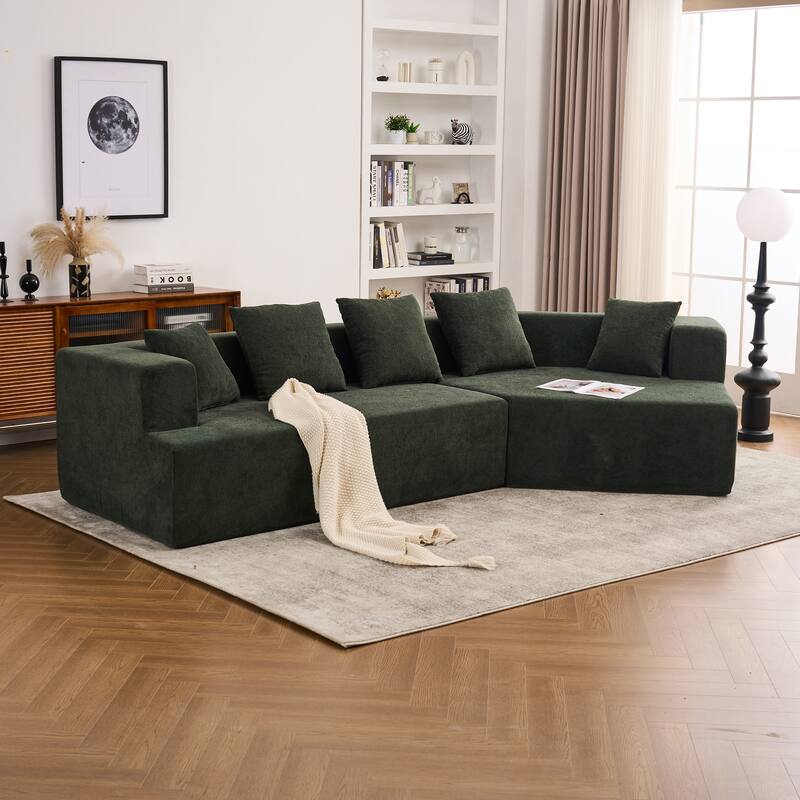 Green Polyester Memory Foam Couch, No Assembly, Deep Seat Modern Sofa