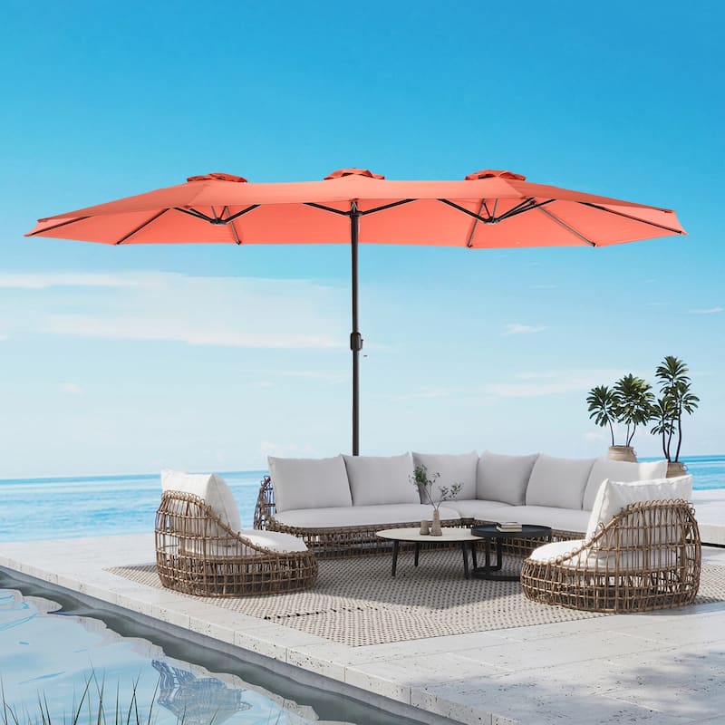 Topcraft 14.8ft Metal Rectangular Double Sided Outdoor Market Umbrella