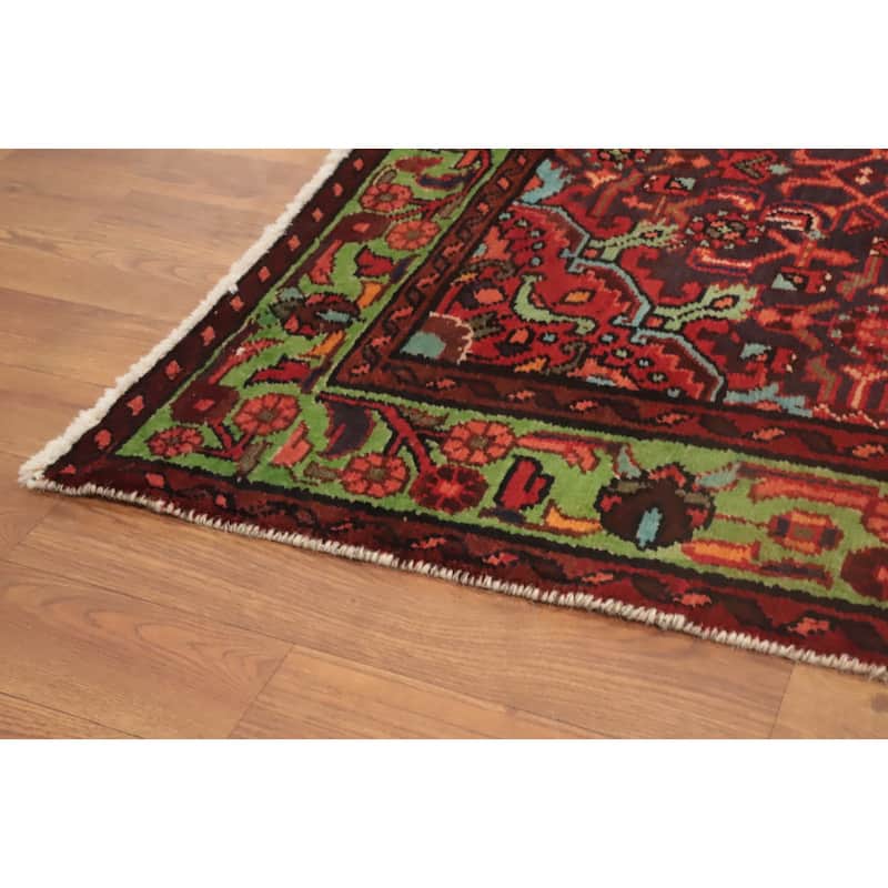 Hand Knotted Oriental 100% Wool Carpet Traditional Geometric Oranges & Rust Hamedan Runner Rug - 9' 7'' X 3' 1''