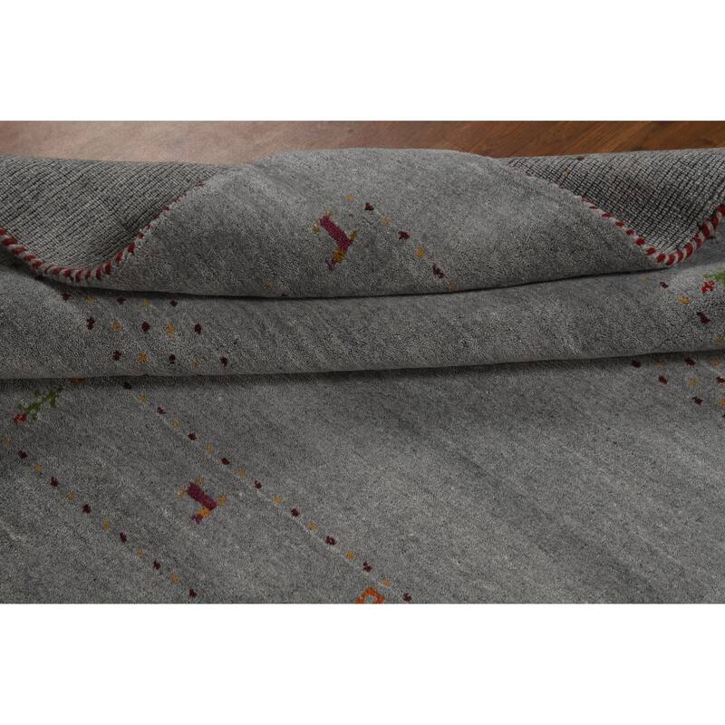 Hand Knotted Oriental 100% Wool Carpet Tribal Animal Pictorial Greys & Charcoal Gabbeh Area Rug - 7' 10'' X 5' 0''