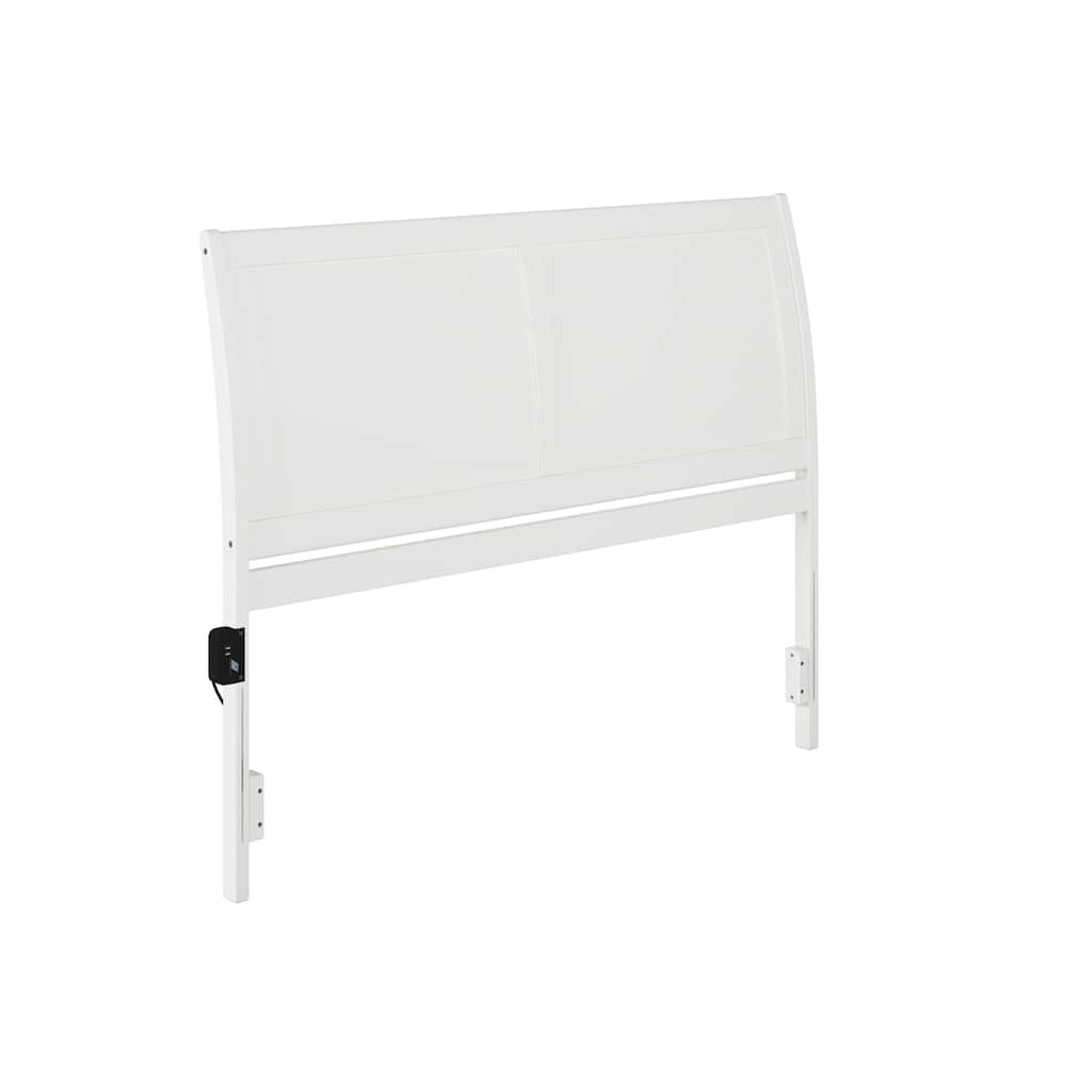 White Wood Sleigh Queen Headboard with Attachable USB Charger and Classic Curved Sleigh Design