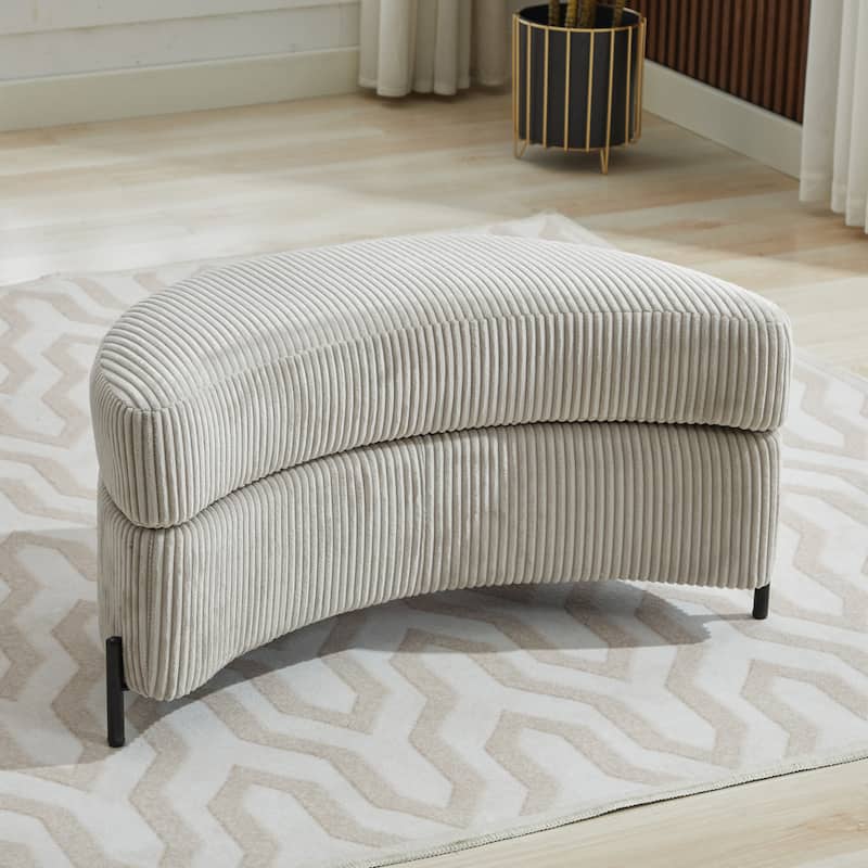 32.7" W Upholstered Half Moon Storage Ottoman Footrest Footstool