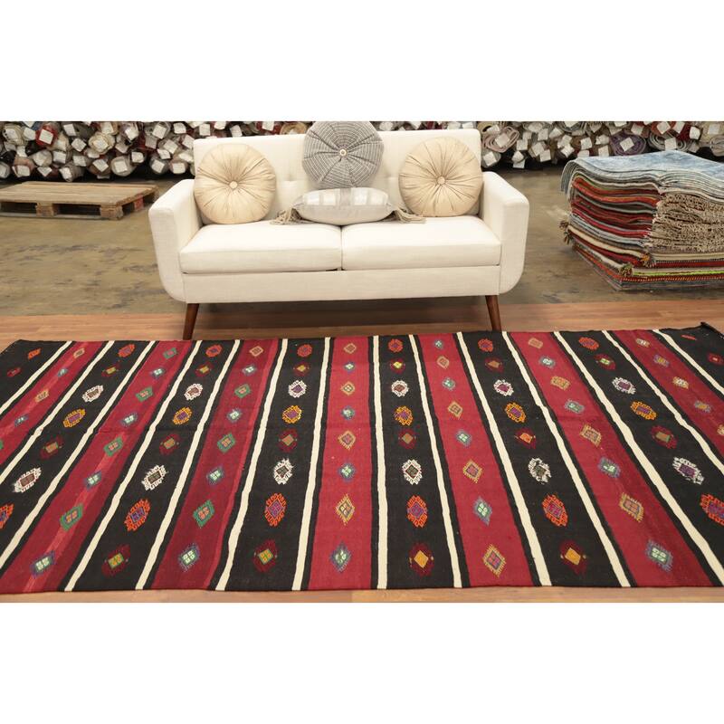 Hand Woven Oriental 100% Wool Carpet Southwestern Tribal Red Kilim Area Rug - 10' 8'' X 5' 11''