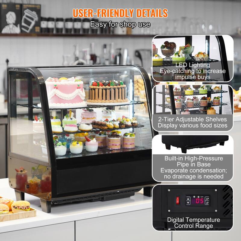 UIMOSO Refrigerated Display Case, 3.5 Cu.Ft./100L, 2-Tier, Countertop Pastry Display Case Commercial Display Refrigerator