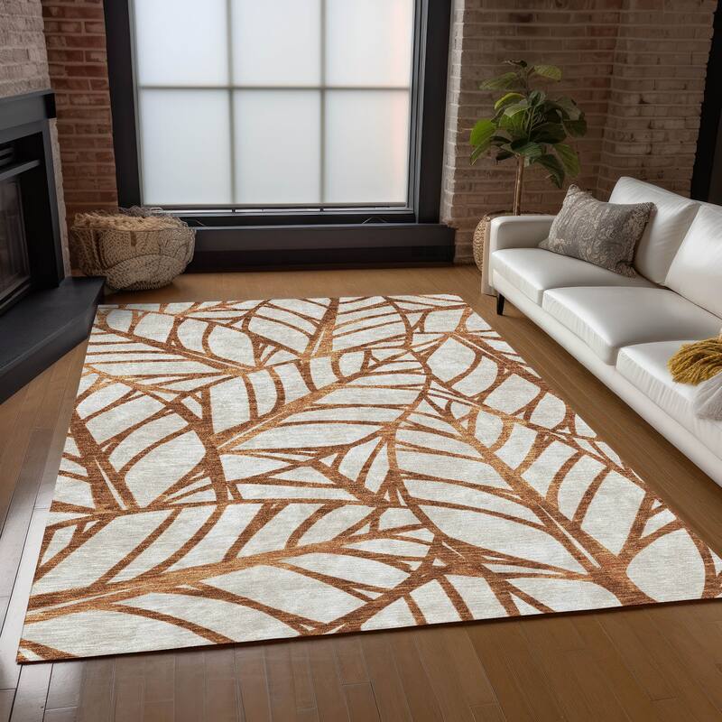 Machine Washable Indoor/ Outdoor Chantille Modern Palms Rug