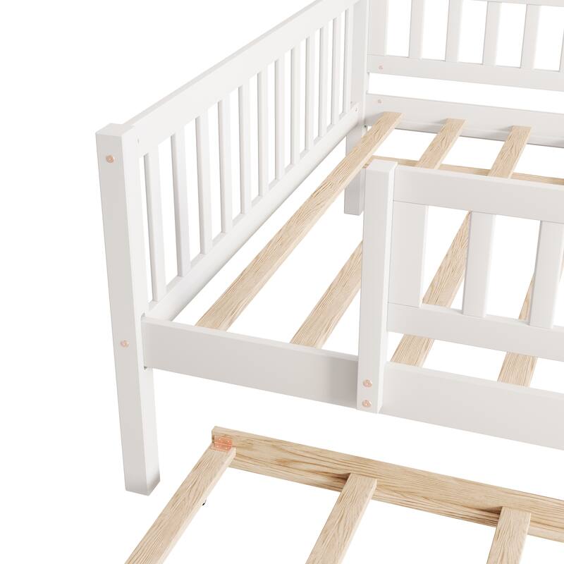 Wood Daybed with Trundle and Fence Guardrails