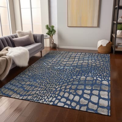 Machine Washable Indoor/ Outdoor Modern Cobble Chantille Rug