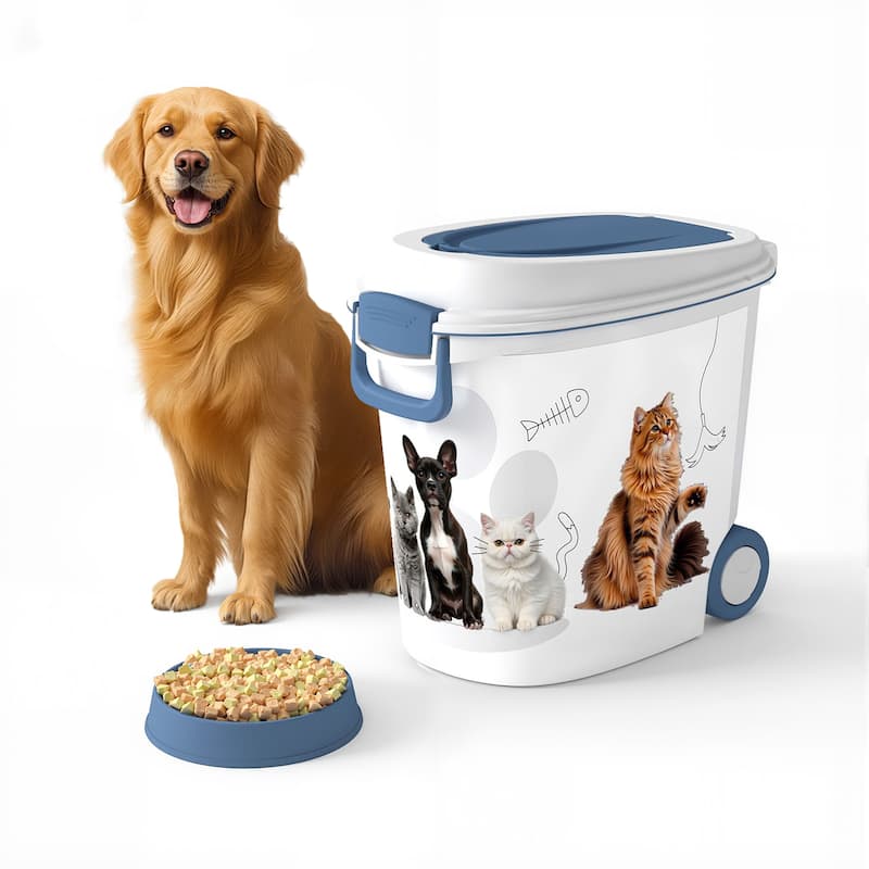 Pet Food Storage Container with Wheels Resin dog food scoop, slow-feed bowl waterproof